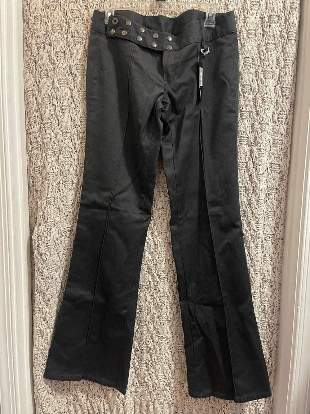 Guess Black Wide-Leg Trousers with Snap Waist Accent